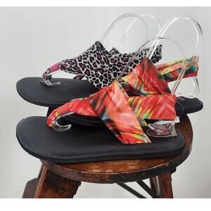 New Lot‎ Of 2 Sanuk Yoga Sling Sandals Mat Footbed Leopard Casual Summer 4-5